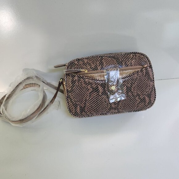 G.I.L.I. NIB Leather Snakeskin Embossed Gold Metallic Trim 2 Piece Crossbody Bag - Picture 5 of 8